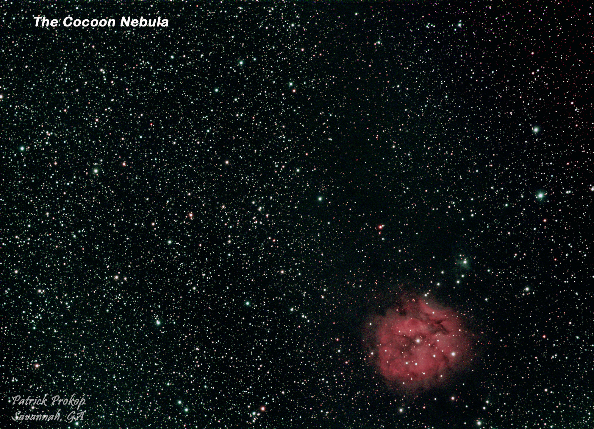 The Cocoon Nebula, August 22, 2019 ... Full View  ... Click on image for larger view