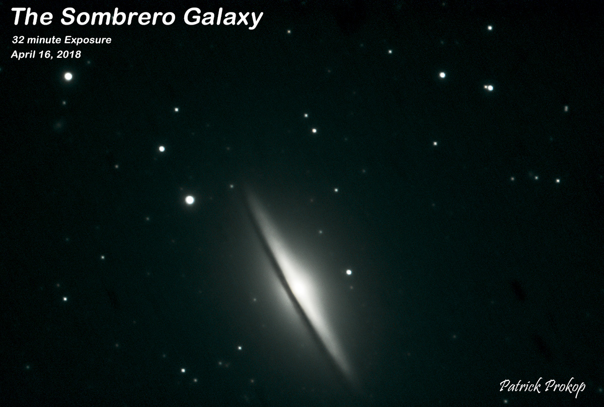The Sombrero Galaxy, April 16, 2018  ... Click on image for larger view