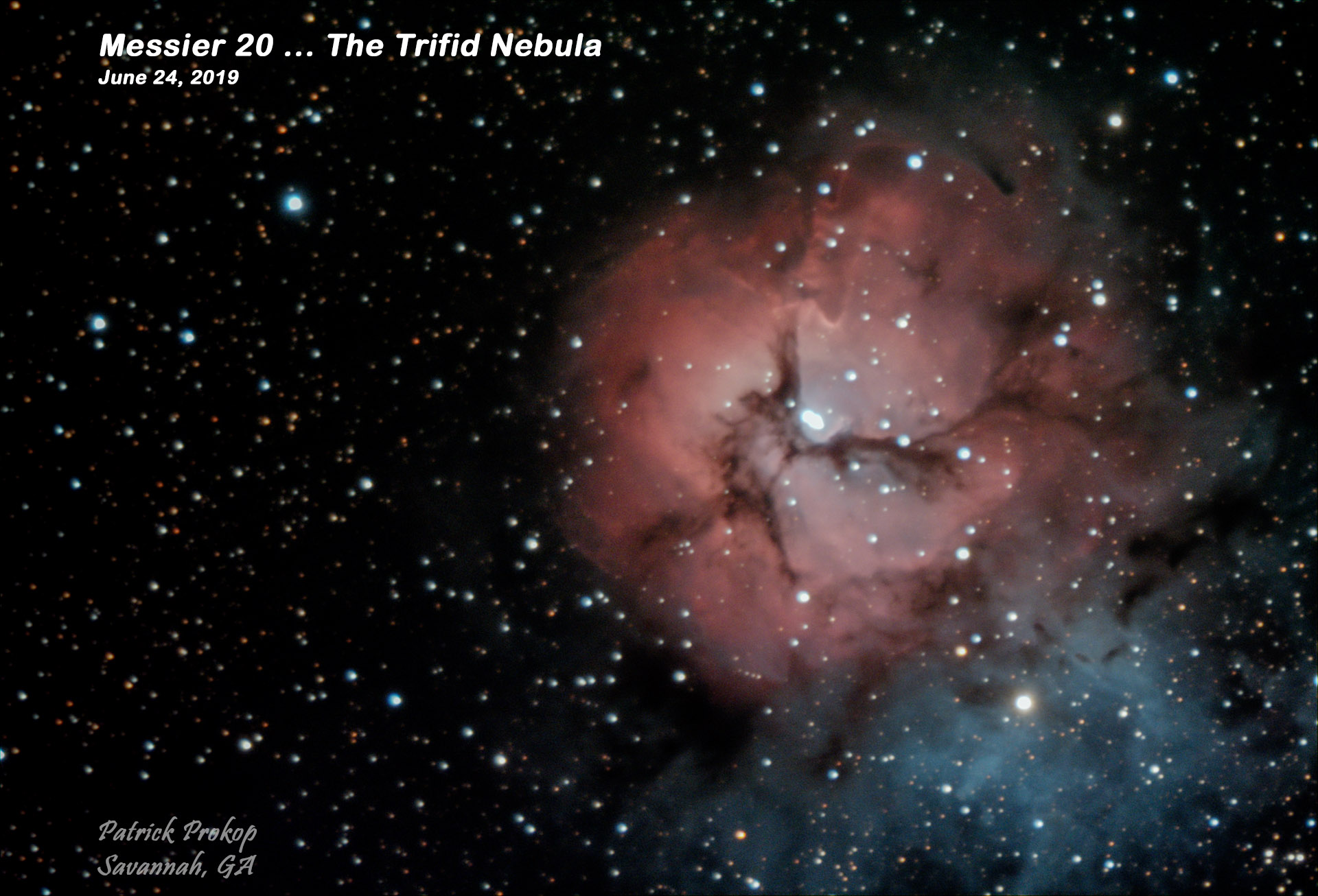 The Trifid Nebula, June 24, 2019  ... Click on image for larger view